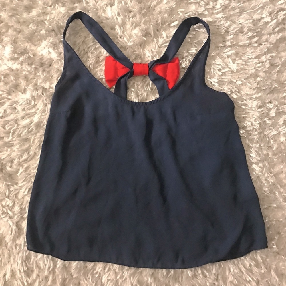 Sheet Navy Blue Bow Crop Top
